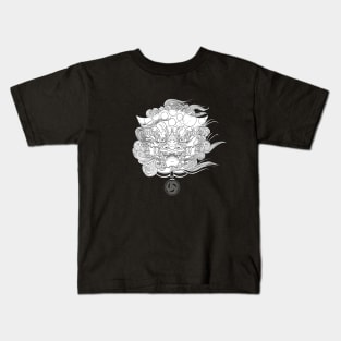 Karajishi, Japanese Design komainu, Foo dog, horimono - white Kids T-Shirt